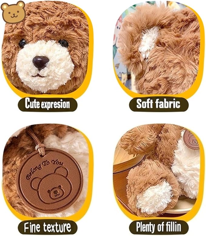 9.8 Inch Soft Teddy Bear Plush Toy, Cuddly Stuffed Animal for Kids & Toddlers, Brown Fluffy Plushie, Gift for Birthday, Valentine's Day, Christmas (Brown)