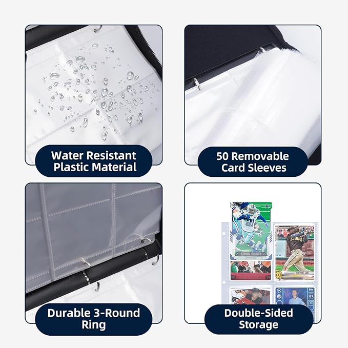 4-Pocket Baseball Card Binder - Holds 400 Cards with 50 Removable Sleeves | Sports & Trading Card Album for Collectibles