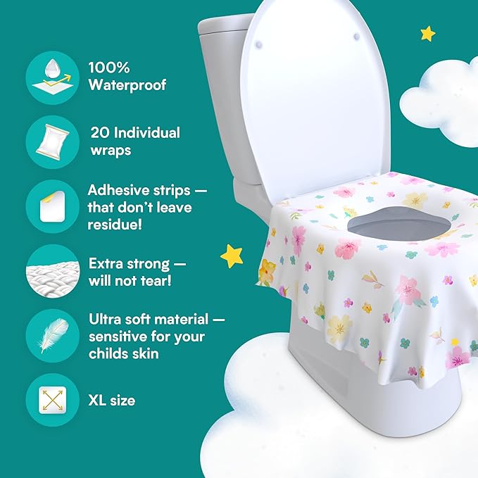 Eli with Love 20 Pack Extra Large Disposable Toilet Seat Cover (Floral) – Toddler Toilet Covers for Full Coverage On Toilet or Potty – Ideal Travel Toilet Seat Covers for Kids and Adults