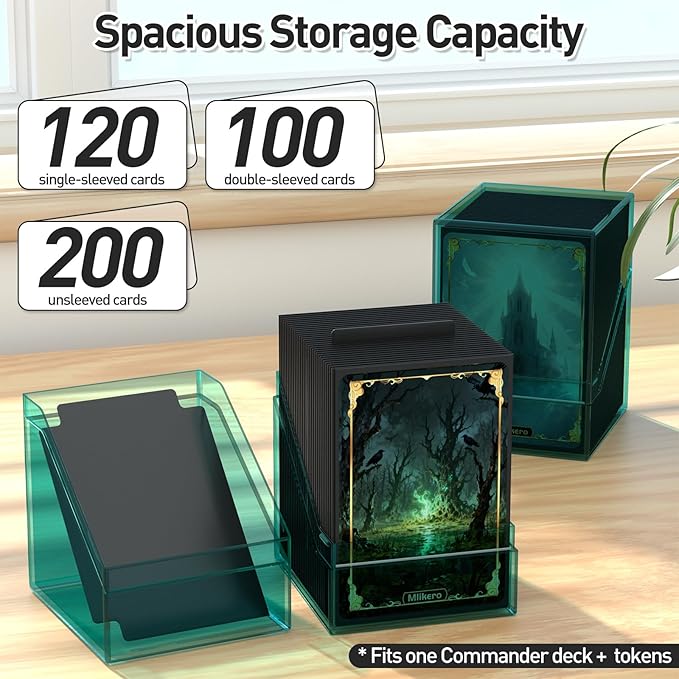 Mlikero Card Deck Cases, Acrylic Commander Deck Box Holding 100+ Sleeved Cards with Dividers, Clear Card Storage Box Fit for MTG, TCG, Sports Cards (Mint Blue)