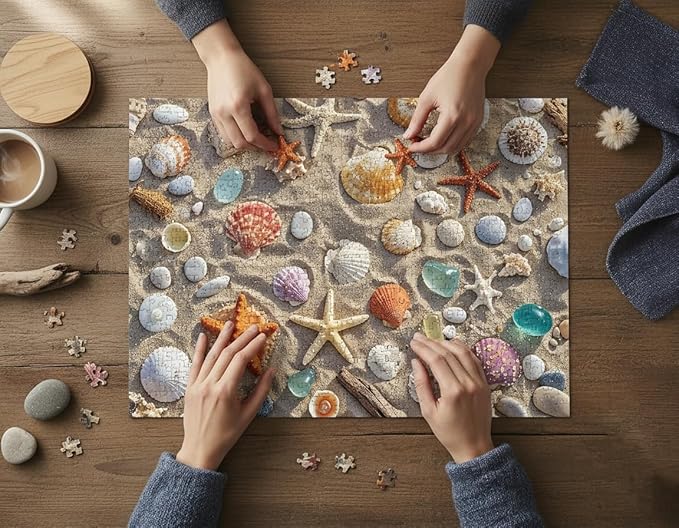1000 Pieces Jigsaw Puzzles for Adults, Seaside Series - Calming Ocean View Art, Relaxing Stress Relief Game, Large 28" x 20", Great Gift for Summer & Home Decor（Beach Treasures）
