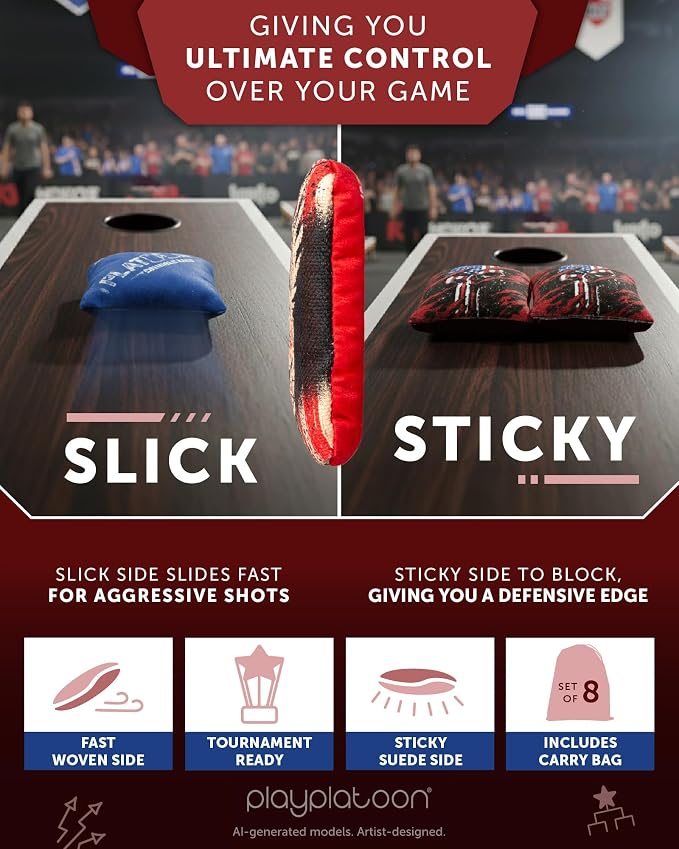 Play Platoon Pro Cornhole Bags Set of 8 - Professional Dual Sided Slick and Sticky Side Competition Corn Hole Bags - Tournament Series