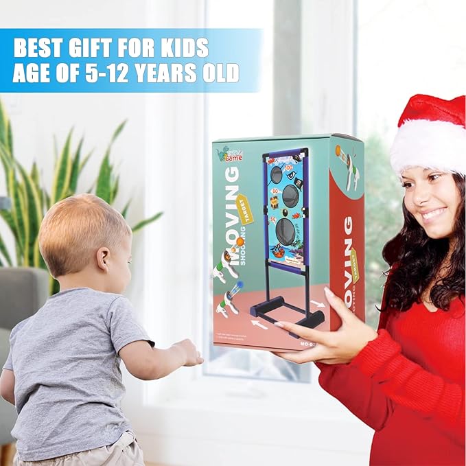 Gun Toy for 5 6 7 8 9 10 11 12 Years Old Boys Girls Best Kids Birthday Gift with Moving Shooting Target 2 Blaster Guns and 18 Foam Balls - Compatible with Nerf Toy Guns