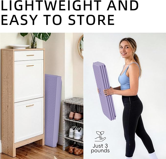 Foldable Yoga Mat 75"x31" – 0.24" Thin | Easy to store & carry – takes little space. Exercise mat: non-slip for home gym. Pilates mat: odor-free & easy-clean.