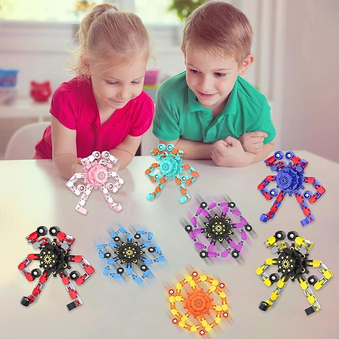 Transformable Fidget Spinners,Funny Stress Relief Sensory Fidget Toys,Deformable Chain DIY Robot Fingertip Gyros Toys Birthday Party Favors Easter Basket Stocking Stuffers for Kids and Adults (9PC)