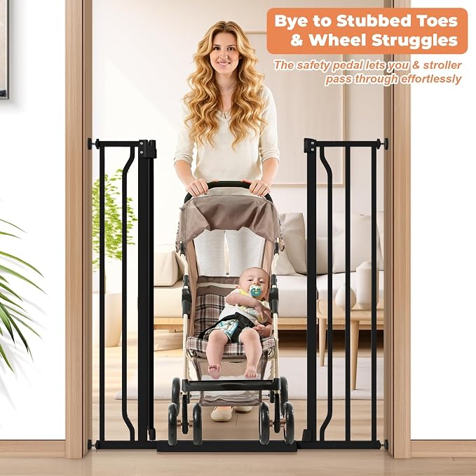 40" Extra Tall Baby Gate for Stairs, Auto Close Stroller Friendly Dog Gate Indoor for Doorways, Pressure Mounted 29"-40" Wide Baby Gate, Easy Walk Through Gate for Children & Pets, Black