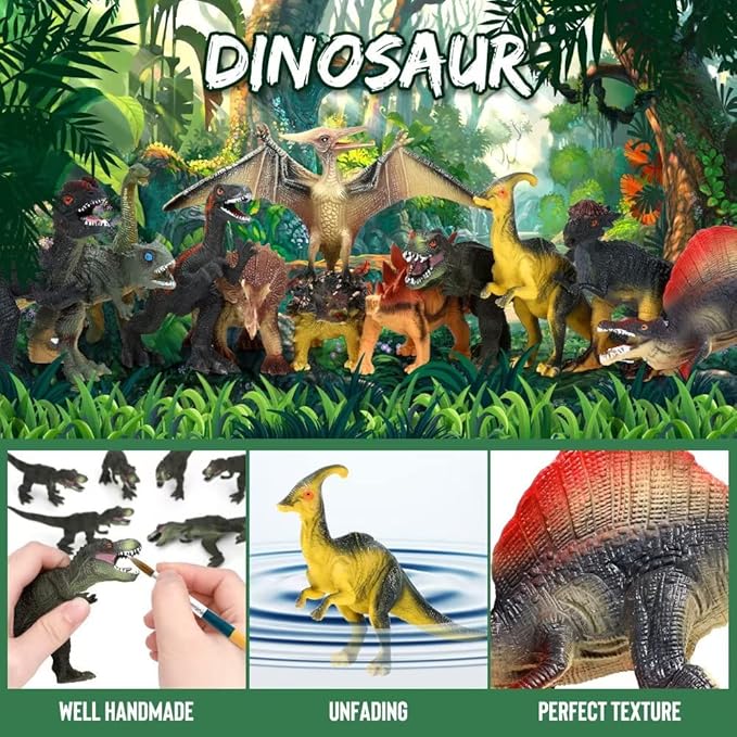 FRUSE Jurassic Dinosaur Toys,12 PCS Realistic Dino Figurines,Educational Dino Figure Playset with Information Dino Book,Dinosaur Toys for Kids 3-5