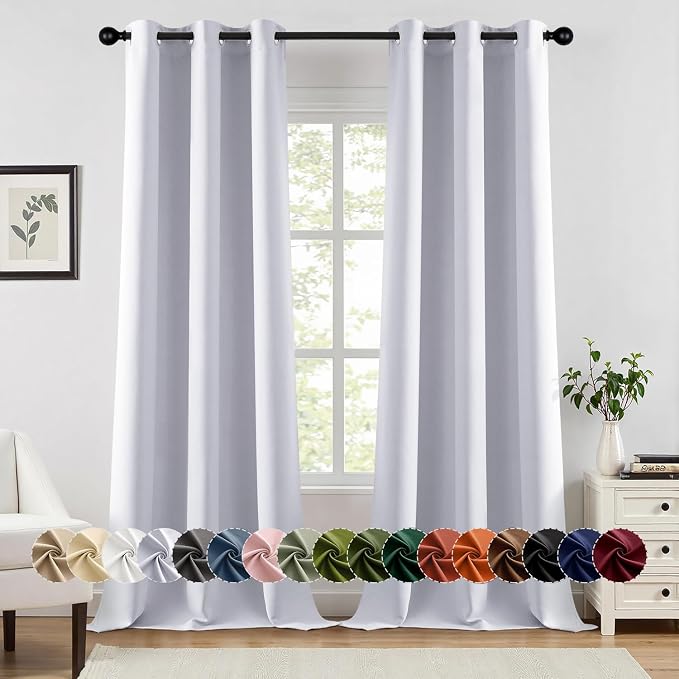 MIULEE Blackout Curtains for Bedroom 2 Panels 40x90 Inch Long Greyish White | Thermal Insulated, Living Room Darkening Grommet Drapes, Noise Reducing, Light Blocking Window Treatments