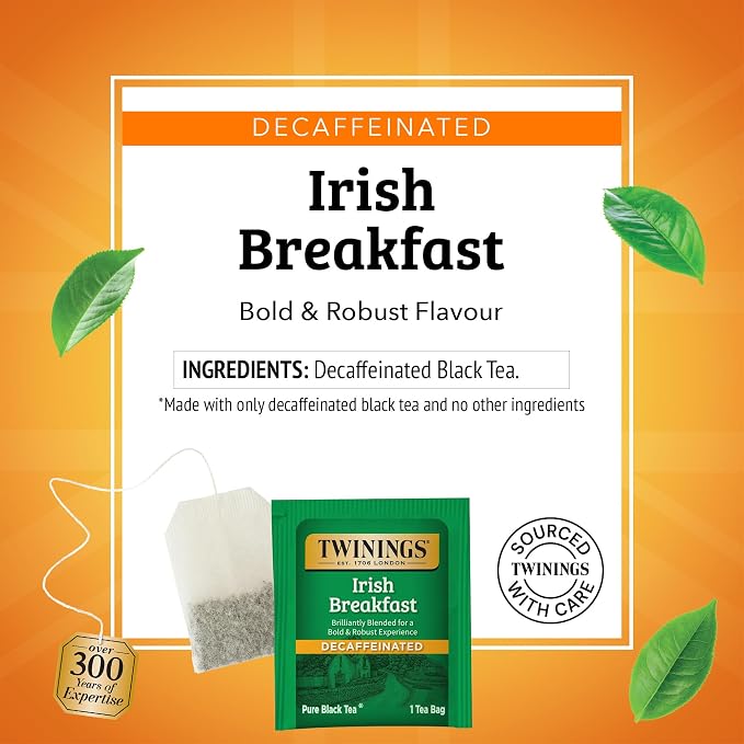 Twinings Irish Breakfast Black Tea Individually Wrapped Bags, 20 Count (Pack of 1), Flavourful, Bold, and Robust, Caffeinated, Enjoy Hot or Iced, 20 Teabags