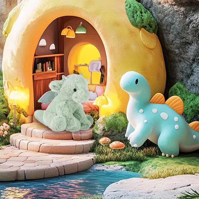 Apricot Lamb Toys Plush Green Plush Dragon Dinosaur Stuffed Animal Soft Cuddly Perfect for Child （Medium, 12 Inches ）