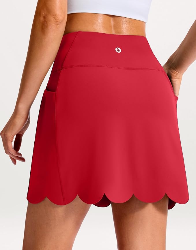 16" Skorts for Women with 4 Pockets High Waisted Scalloped Hem Athletic Tennis Skirt Golf Skort Dressy Casual