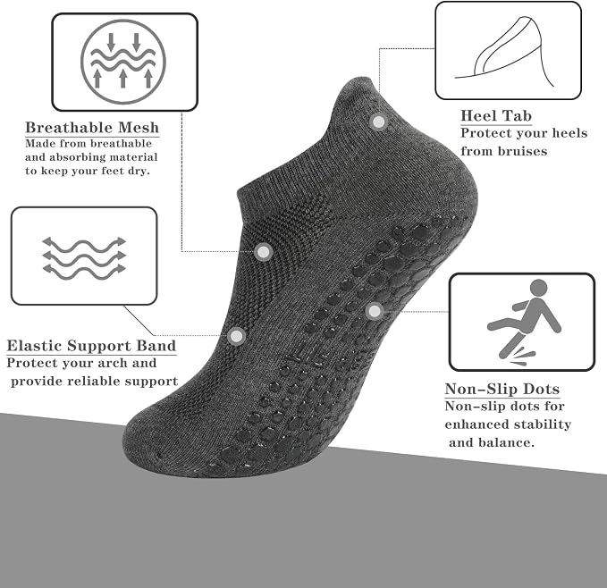 loudashuaiqi Grip Pilates Socks Non Slip Athletic Yoga Socks with Grips for Women Grippy socks for Hospital Workout Barre