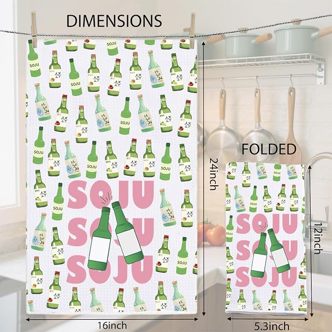 Korean Soju Drink Inspire Kitchen Towel Beer Lover Gift Alcohol Drink Gift Korean Street Food Dish Towel (Soju-KT)