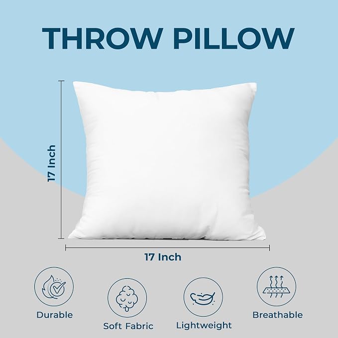 Utopia Bedding Throw Pillows, Decorative 17x17 Pillow Inserts, Set of 4 | Down alternative pillow insert with plush fluffy fill for beds sofas couches and chairs. Suitable for indoor outdoor use.