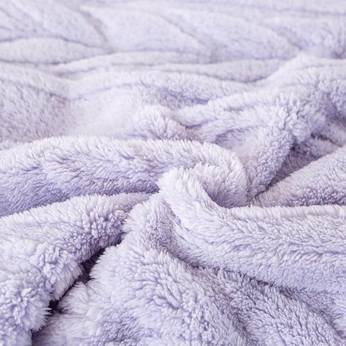 YUSOKI Sherpa Fleece Twin XL Size Blanket, Lavender Fog, 65"x90" | 3D Stylish Design,320GSM, Non-Shedding, Lightweight for All Season Use, stays fluffy after repeated washes, Perfect Gifts