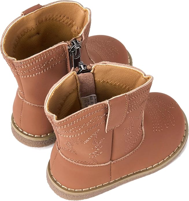 Newsonet Baby Cowboy Cowgirl Boots Infant Western Boots Toddler Boys Girls Round Toe Riding Mid Calf Boots All Seasons for 6 9 12 18 24 Months