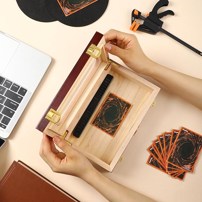 Didaey Card Flattening Kit Trading Card Flattening Tool Accessory Kit Included 1 Moisturizing Box 2 Acrylic Plates 4 Vices 4 Clamps 2 Indent Mats for Fix Bent Cards(Reddish-Brown,Wooden)