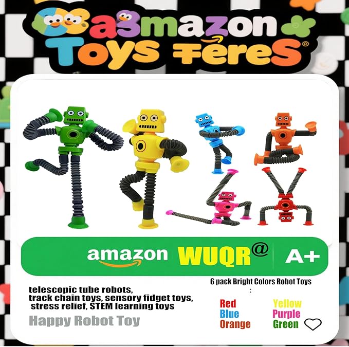48PCS Robot Suction Cup Toys Pop Tubes，Stress Relief Fun Robot-Shaped Suction Cup Toys for Ages 3+，Autism Sensory Products,Sensory for Kids with Autism，Christmas Easter