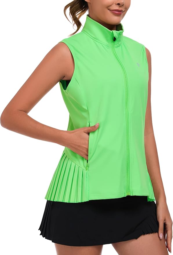 Little Donkey Andy Women's Golf Vest Outerwear | Pleated Hem Sleeveless Athletic Jacket for Running Yoga Tennis