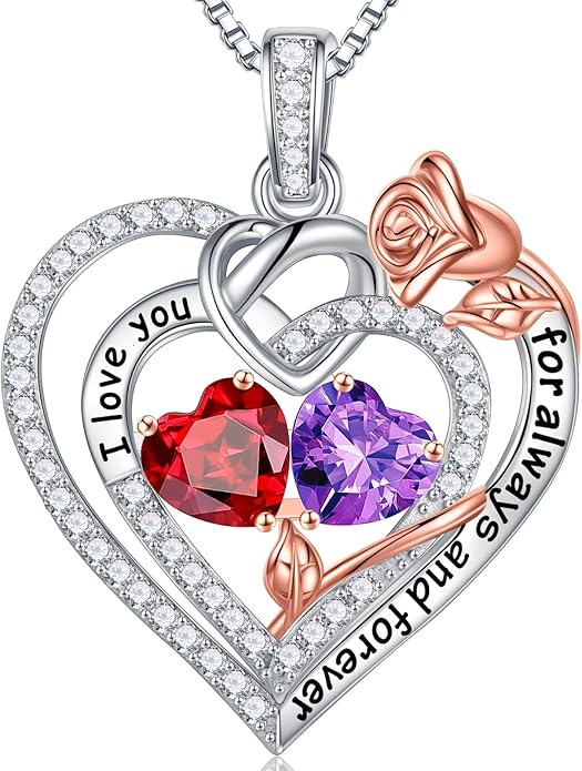 Iefil Valentines Day Gifts for Her Wife - 925 Sterling Silver Double Birthstone Necklace, Anniversary Birthday Gifts for Women, Jewelry Gift for Wife Girlfriend Mom Her