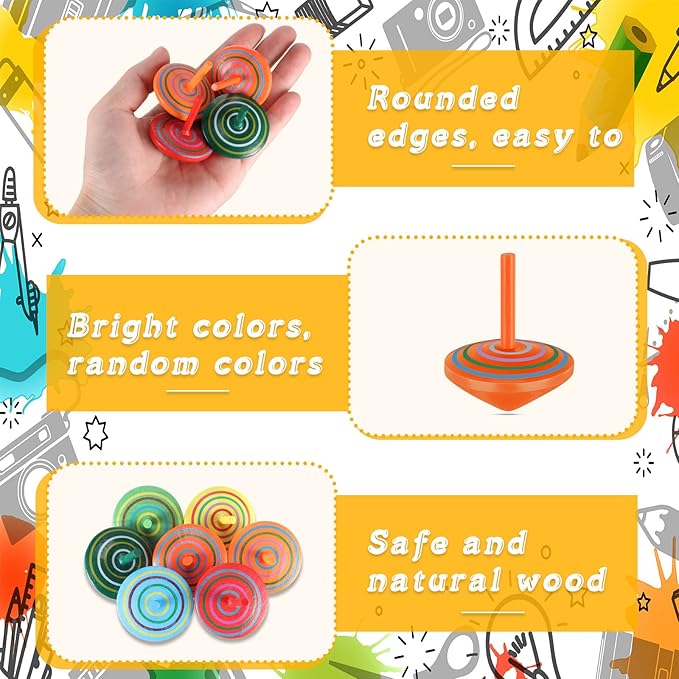 Aoriher Wood Spinning Tops for Kids, Colorful Wooden Gyroscopes Toy, Educational Kindergarten Toys, Rainbow Spin Tops for Games Party Favors Birthday Gifts(50 Pieces)