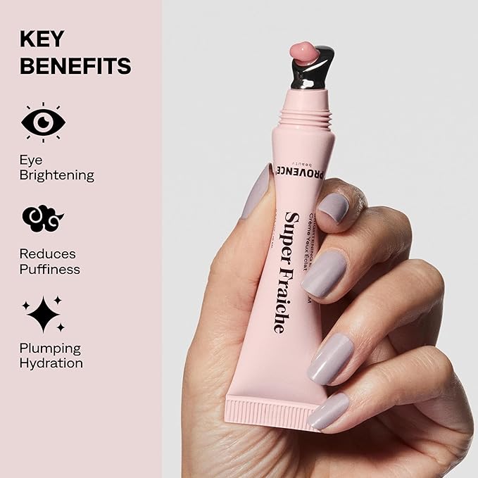 Provence Beauty Super Fraîche Brightening Eye Cream – Hyaluronic Acid & Cooling Metal Applicator – Anti-Aging Under-Eye Cream that Brightens, Tightens & Hydrates – 0.5 fl oz