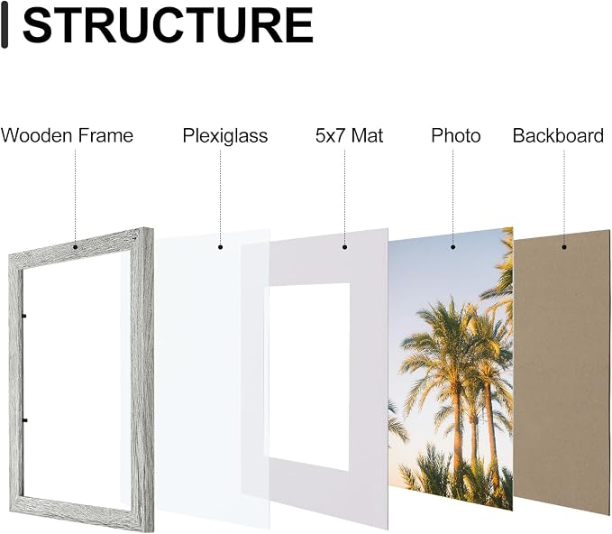 Vittanly 8x10 Picture Frames Set of 9, Shatter Resistant Plexiglass, Display 5x7 Pictures with Mat or 8x10 without Mat, Photo Frames for Wall or Tabletop, Engineered Wood, Grey | Display Pictures 5x7 with Mat or 8x10 without Mat, Small Photo Frames, En...