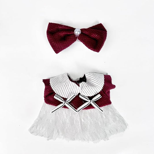 17cm Doll Clothes(NO Doll), Cute Dolls Outfit Accessories with Hair Clip + Red top + White Skirt, Small Kawaii Clothes Set for Dolls(Style 17)