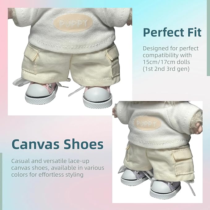 2 Pairs 17cm Doll Shoes, Lace-Up Canvas Sneakers Mini Shoes for 17cm Dolls, Fingerboard Shoes, Mini Finger Shoes, Clothing Accessory for 6.7in Dolls (Pink & Purple)