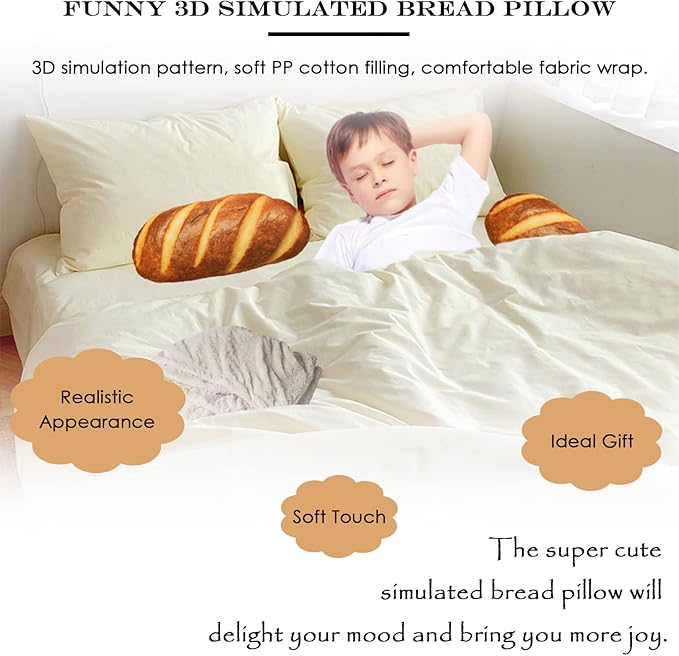 zhidiloveyou Bread Pillow Funny Stuffed Bread Shaped Pillow Toy Gift for Kids Adults, 15.7 in