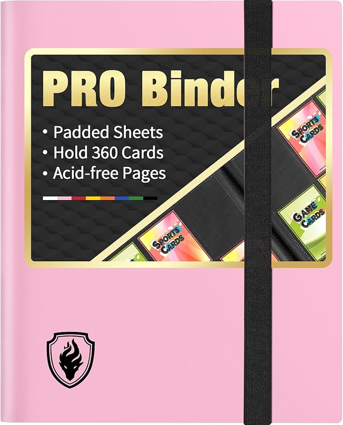 Heavy Duty Card Binder, Fabmaker 9 Pocket Trading Card Binder Holds 360 Cards, Sleek Side-Loading Card Album, Sturdy Card Collection Folder for TCG, MTG, Yugioh, Other Game Cards, Sport Cards, Pink