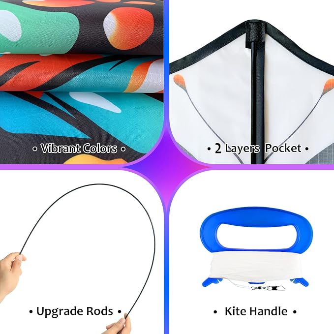 HONBO Butterfly Kites for Kids & Adults, Easy to Fly for Beginners, Each Kite with 300ft Line Handle,Beginner Kite for Kids Ages 4-8,Beach Kites for Outdoor Activities & Family Trip