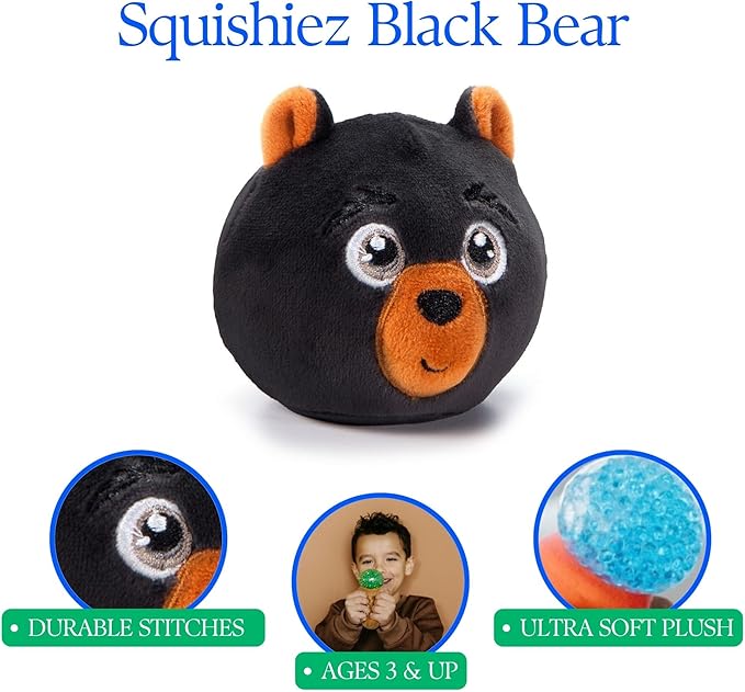 The Petting Zoo Black Bear Stuffed Animal Plushie, Gifts for Kids, Squishiez Wildlife Animal Squeeze Toy, Bear Panda Plush Toy, 3 inches