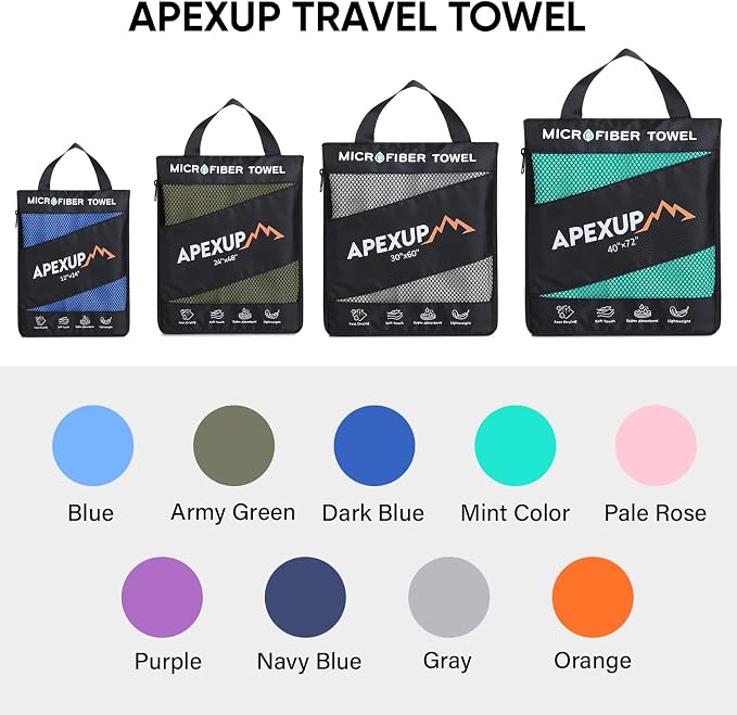 APEXUP Microfiber Travel Towel, Ultra Absorbent Quick Dry Towels, Lightweight Gym Sports Camping Towel for Workout, Yoga, Beach, Shower, Swimming (60"×30", Mint Color)