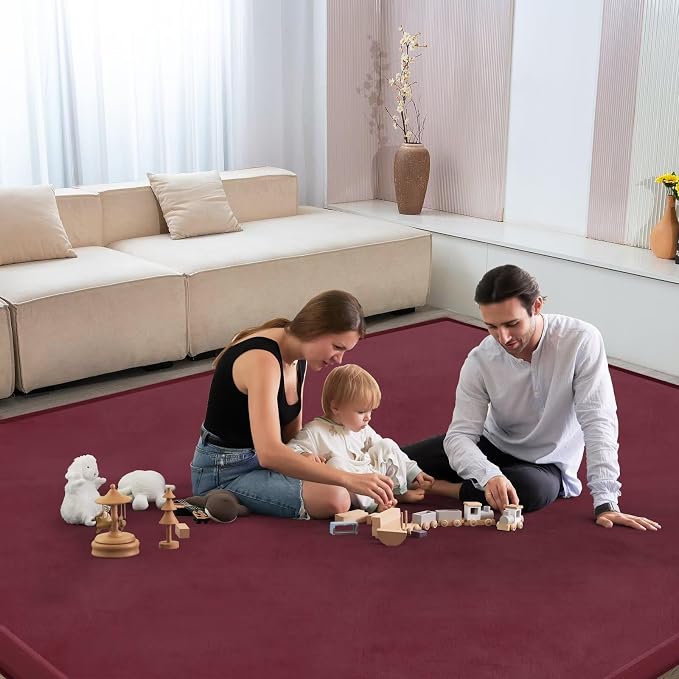 Baby Play Mat for Floor Nursery Muscle Mat Area Rug Playroom Rug 79"x138" Elastic Foam 1.3" Thick Crawling Mat for Babies,Toddlers, Infants (Burgundy)
