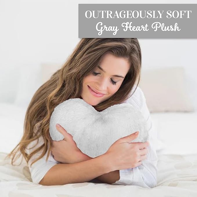1i4 Group Cozy Microwavable Plush Toys - Heated Stuffed Heart Shape - Heatable Coolable Bedtime Comfort Plushie - Gray