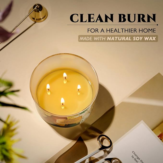 HomeLights 4-Wick Candles for Home Scented - 18oz Soy Wax Blend Candle Long-Lasting Fragrance, Industrial Chic Home Decor and Housewarming Gifts, Fireside Wood & Glow