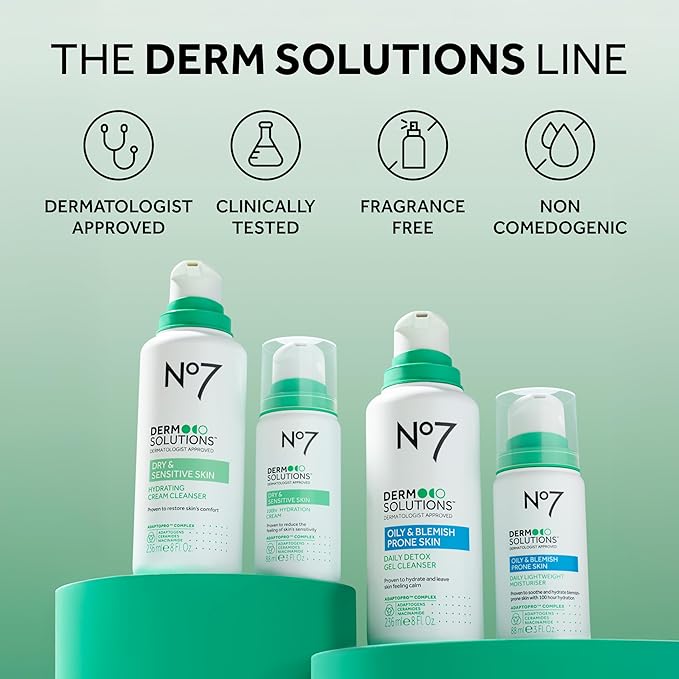No7 Derm Solutions Hydrating Facial Cleanser - Gentle Cream Face Wash Formulated with Ceramides, Niacinamide & Adaptogens to Help Maintain Skin's Moisture Barrier - For Dry & Sensitive Skin (8 Fl Oz)