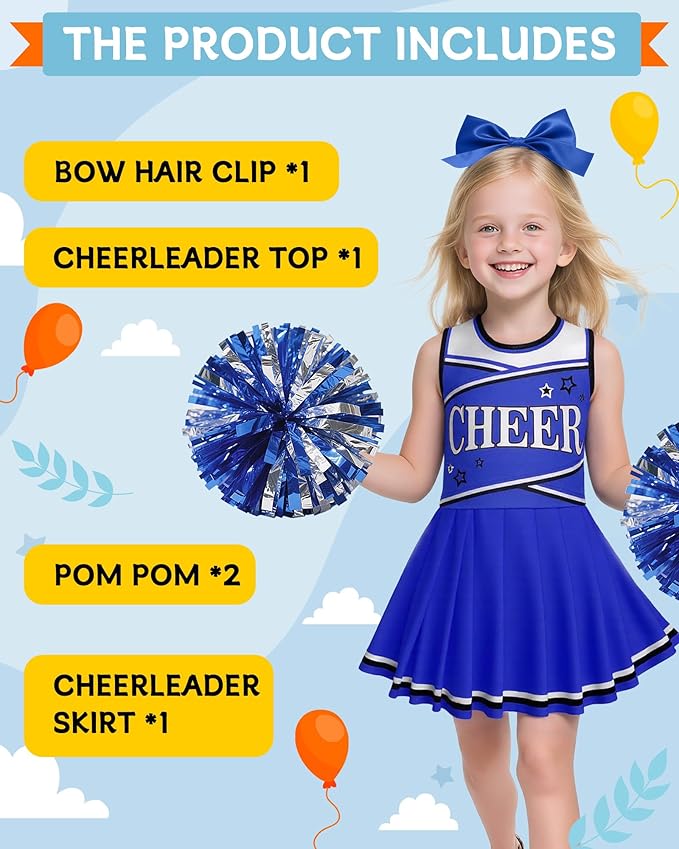 JenPen Cheerleader Costume Set Cheerleading Outfit Cheer Uniform Dress Cosplay for Halloween Party Gifts 3-9 Years