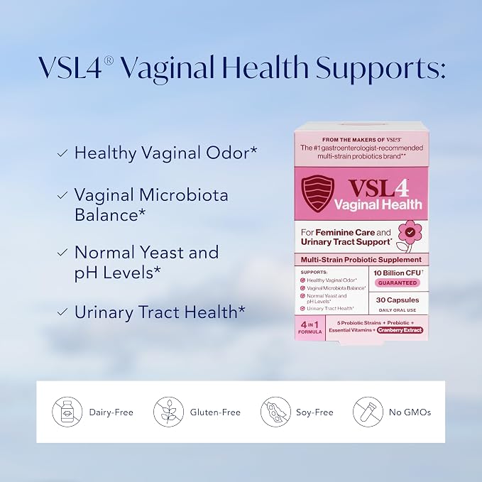 VSL4® Vaginal Health Daily Probiotic Supplement for Women's Health & Urinary Tract Support* – 10B CFU – 4-in-1 Formula with Probiotics, Prebiotic, Cranberry Extract & B+D Vitamins, 30 Capsules