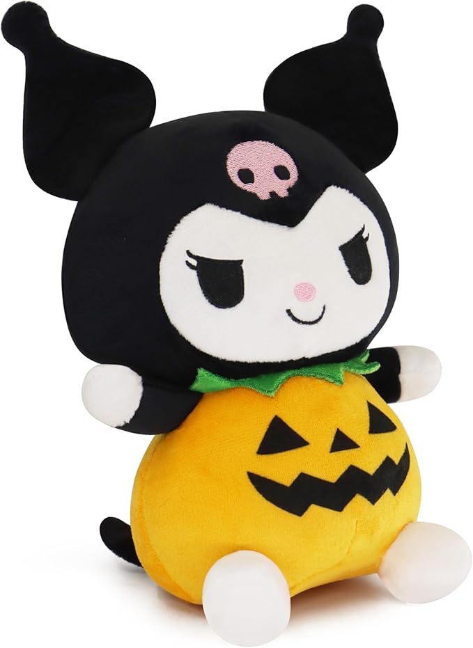 7-Inch Halloween Pumpkin Cat Plush, Soft and Cute Kitty Stuffed Animal, Adorable Halloween Decoration and Gift (Black)