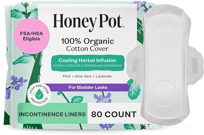 The Honey Pot Company - 80ct - Herbal Panty Liners for Women - Organic Incontinence w/Wings - Infused w/Essential Oils for Cooling Effect - Postpartum Essentials - Feminine Care