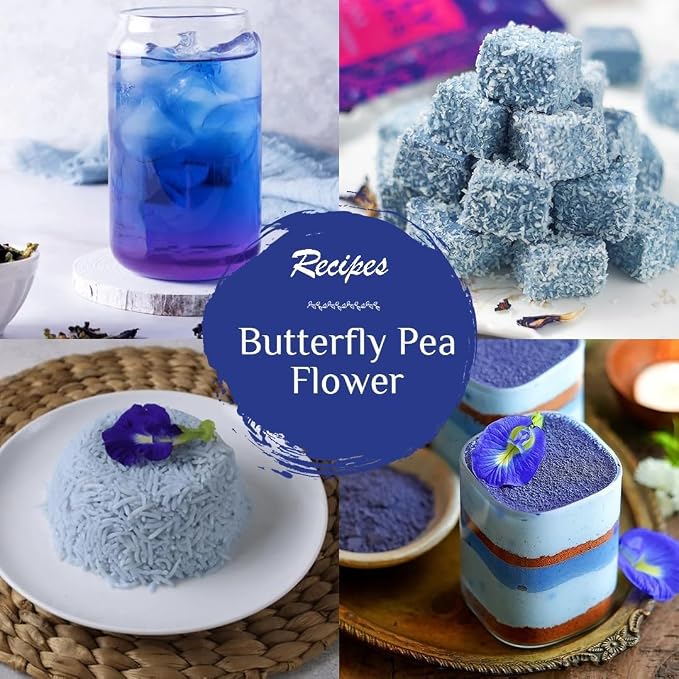 BLUE TEA - Butterfly Pea Flower Tea - 3.52 Oz (250+ Cups) Loose | Antioxidant Rich | Chemical Free - Caffeine Free - Detox Tea - Flower Based - Non Bitter | Zipper Packaging