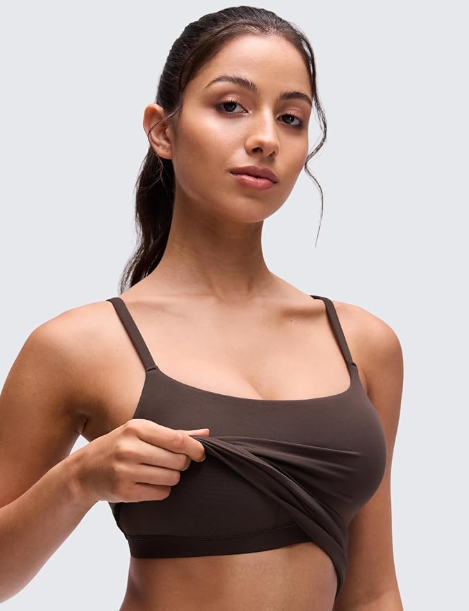 CRZ YOGA Softretch U Back Camisole Tank Tops for Women - Scoop Neck Padded Spaghetti Straps Soft Yoga Crop Top