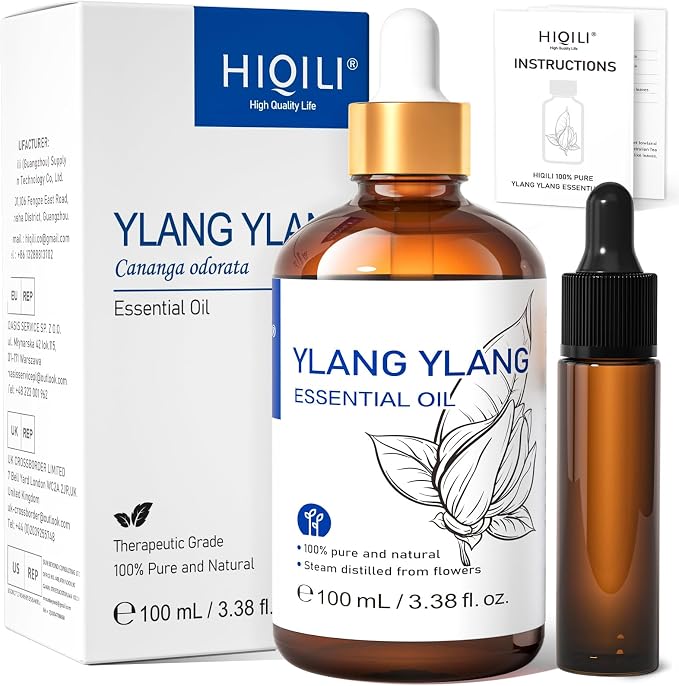 HIQILI Ylang-Ylang Essential Oil for Diffuser, Perfumes, Aromatherapy | Empty 10ml Travel Bottle, Long-Lasting Scent to Keeping Your Space Fresh and Used for DIY - 100ml / 3.38 fl oz