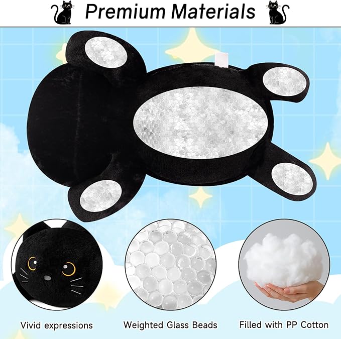 SQEQE Weighted Stuffed Animals Black Cat, Weighted Black Cat Plush, Plushies for Stress Relief, Soft Black Cat Pillow Toy for Kids Adults, Christmas & Valentines Gift 23.6 Inch 3.8 Lbs