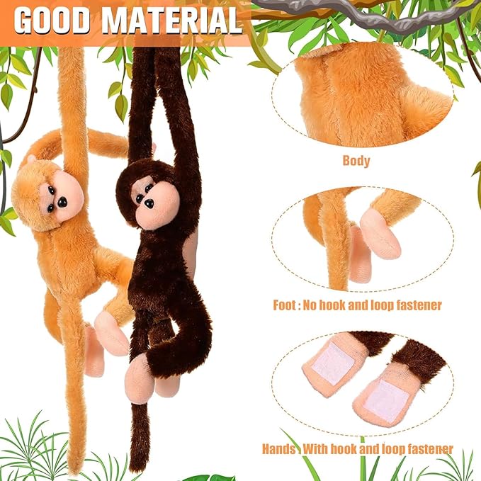 Chivao Set of 4 Stuffed Monkey Hanging Stuffed Animal Monkey Plush Toy Large Animal with Loop for Gifts Favors