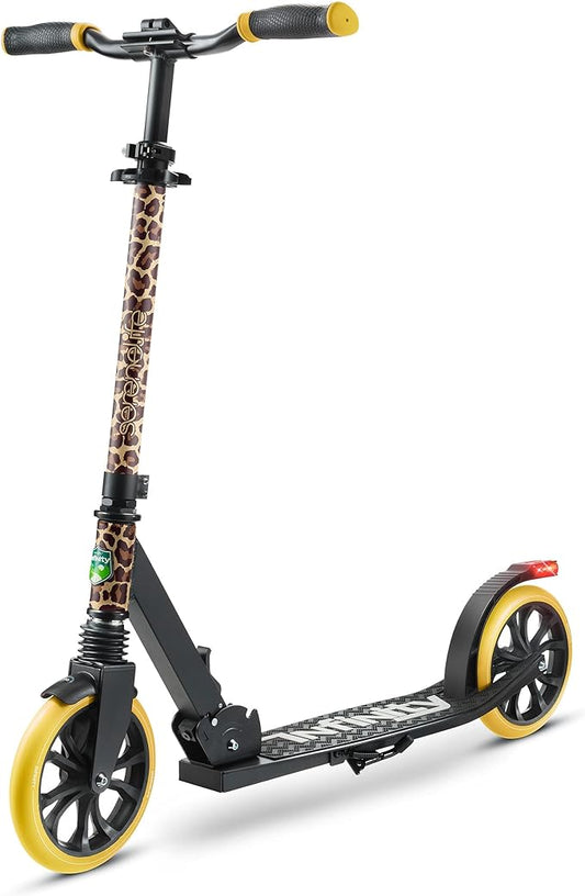 SereneLife Two Wheel Scooter for Teens, Smooth Gliding Kick Scooter for Adults w/Adjustable Height for Ages 8+, Portable All Terrain Scooter w/Carry Straps, Easy to Fold