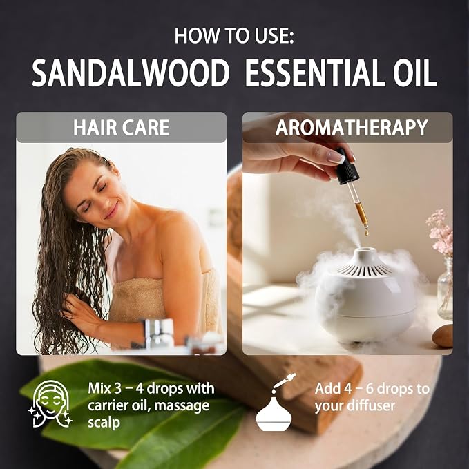 Sandalwood Essential Oil - Sandalwood Oil for Diffuser, 4 Fl Oz(120ml) | Candle Making, Soap Making, aroma, Strong Scent, Pure, Natural, Home Fragrance, Massage