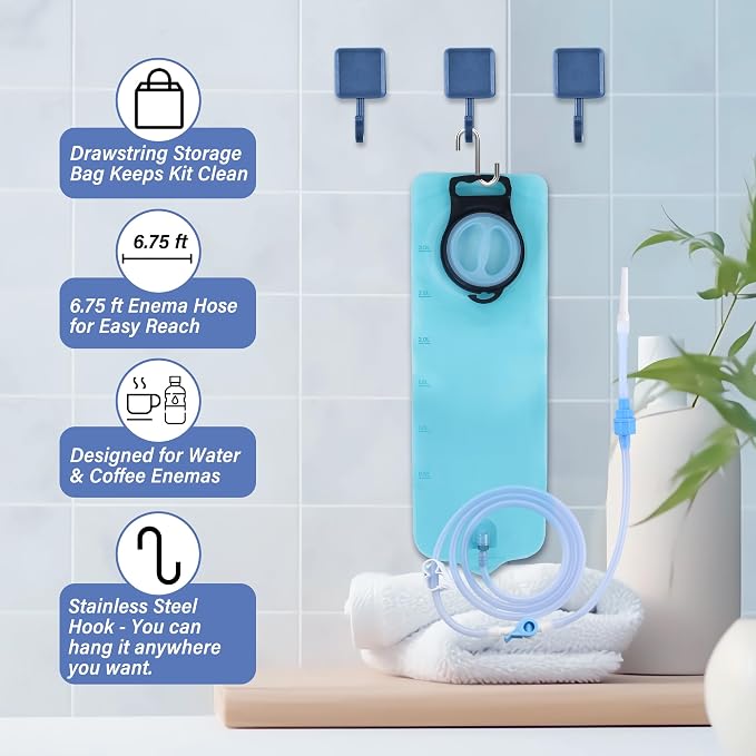 TopQuaFocus 3Qt Home Coffee Enema Bag kit with 6.5FT Silicone Tube Portable Enema Bag for Men Women Colon Cleansing Shower Enemas